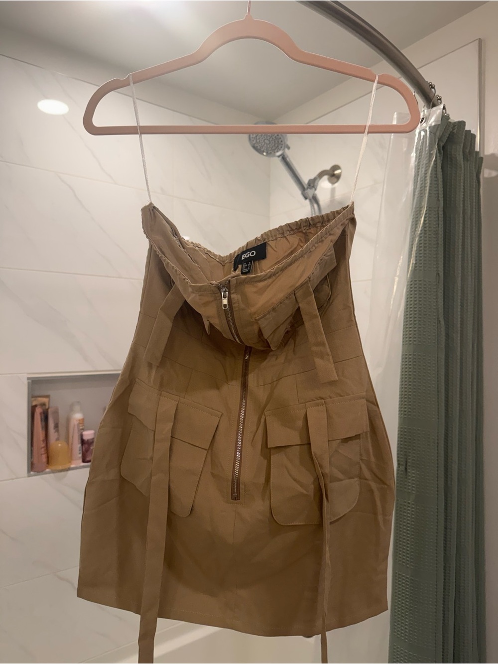 EGO Tan Cargo Utility Mini Skirt with Front Zip